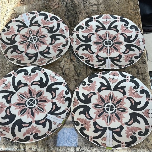 Anthropologie artistic print bamboo Melamine dinner Plates set of 4 / 9 inch - Picture 1 of 8